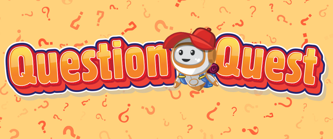 Question Quest logo with a small cartoon character in a red cap surrounded by question marks